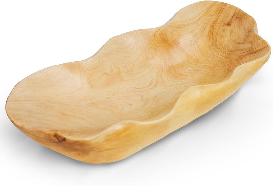 BTEOBFY Handmade Cedar Wooden Fruit Bowl & Basket  Solid Wood Kitchen Counter Organizer for Fruits, Vegetables Display  Rustic Farmhouse Decor with Artisan Carving (15x2.36x2.7 Inch)