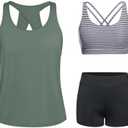 Tempt Me 3 Piece Tankini Swimsuits for Women Athletic Bathing Suits Swim Tank Top with Boy Shorts and Bra Modest Swimwear Size XL