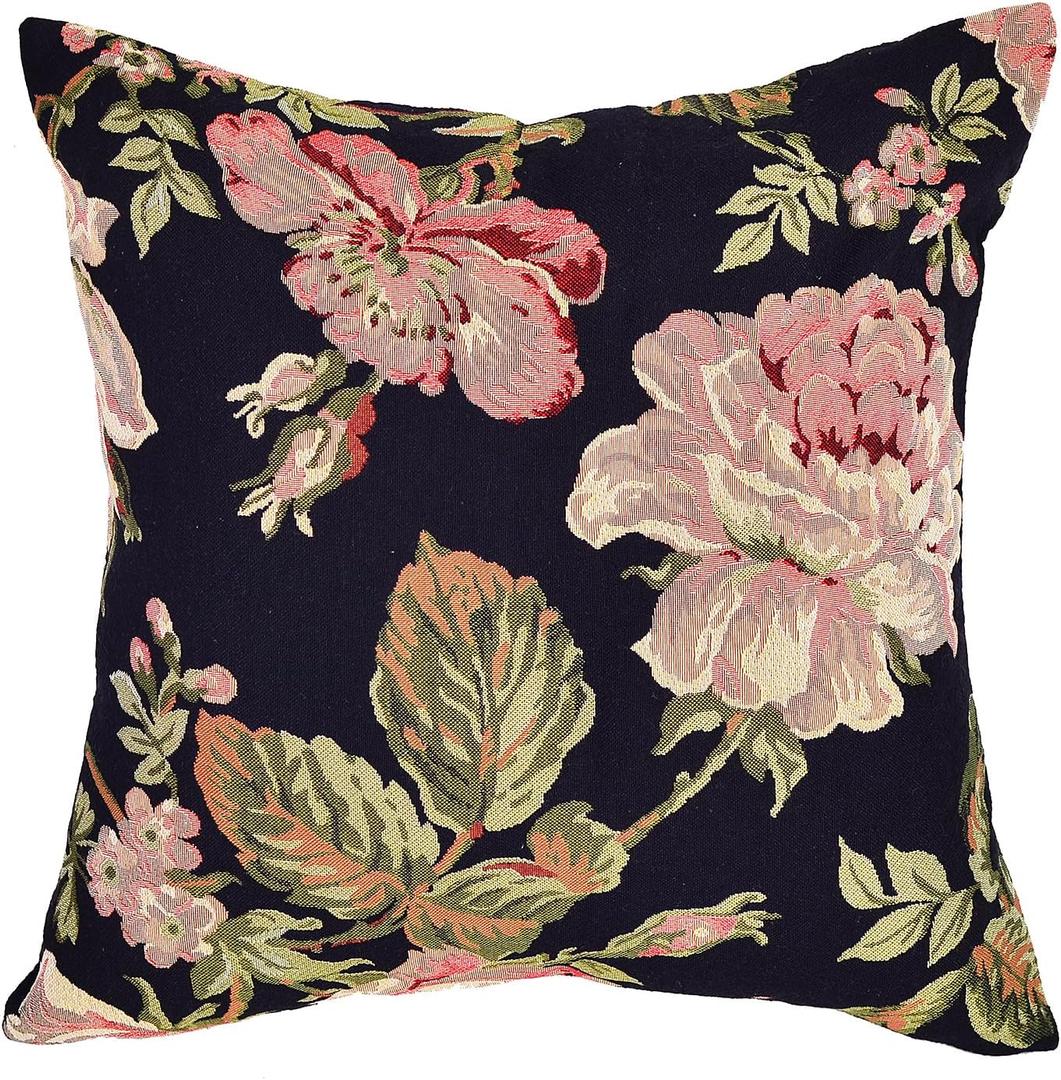 18x18 Tapestry Pillow Cover, Jacquard Woven Botanical Square Vintage Floral Roses Decorative Throw Pillow Sham for Couch, Victorian Accent Cushion Case with Beige Suede (Vintage Garden Palette)