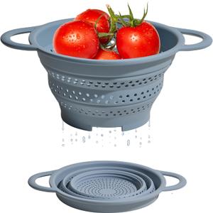 GIR Collapsible Colander for Kitchen  Space-Saving Strainer & Steamer  BPA-Free, Heat-Resistant, Dishwasher Safe Kitchen Strainer with Stainless Steel Rim  Durable Collapsible Colander - Slate