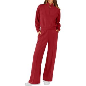 RUBZOOF Lounge Sets for Women 2 Piece Sweatsuits Fall Outfits Half Zip Sweatshirt Wide Leg Sweatpants Matching Clothing Set (Small)