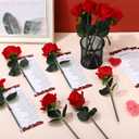 Sayglossy 12 Sets Rose Pen Mother's Day Gifts Artificial Red Flower Ballpoint Pens with Inspirational Praise Card Rose Party Favor Church Gifts for Mom Friend Pastor's Wife