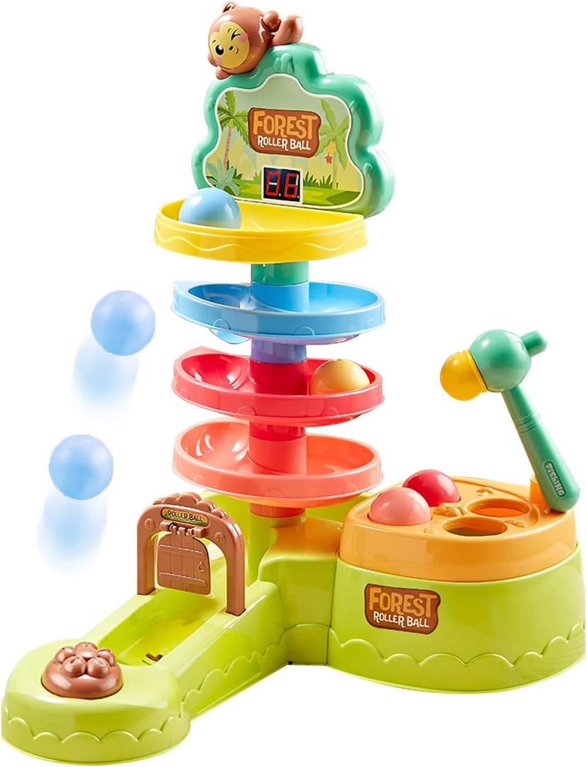 Children's Pitching Toys, Hammer Hitting Competitive Counting Mode Track Sliding Toys for Toddlers Kids Aged 1-5