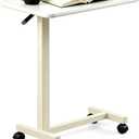 Adjustable Overbed Table with Wheels, Pneumatic Height Lift Rolling Bedside Table, Standing Desk for Home & Office Use, Ideal for Seniors & Limited Mobility(White), Standard