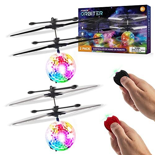 Force1 Orbiter 2pk Flying Orb Ball Hand Operated Drones for Kids - 2pk Mini UFO Drone Toys with Remote, Rechargeable LED Indoor Floating Hover Hand Controlled Orb Toys