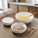 Jeffbaubl 3 Piece Serving Bowls, Ceramic White Nesting Bowls, Large Salad Bowl for Cooking, Baking, Salad, Pasta, Kitchen, Party, Dinner, Modern Space Saving Design,Oven & Microwave Safe(10/8/6 inch)