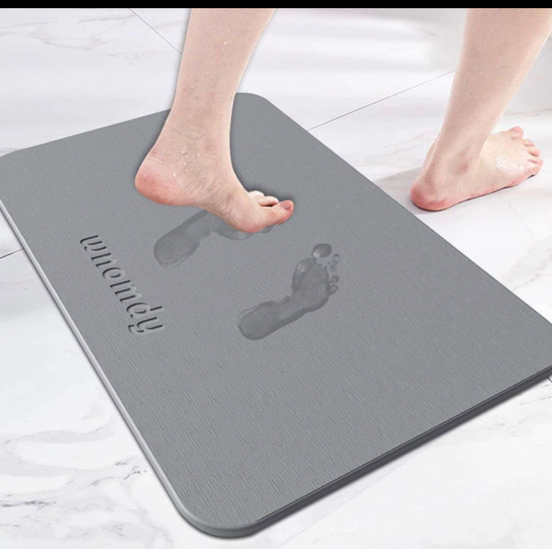 Bath Stone Mats Diatomaceous Earth Bath Mat Fast Water Drying Super Absorbent Diatomite Mat with Non-Slip for Bathroom Shower Floor,Kitchen Absorbent Pad,15.35x23.62inch,Grey,Hard 1-Pack