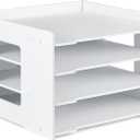 Juexica 4 Tier Stackable Paper Trays for Desk - Desktop File Organizer for Home Office Decorations, 12.6 x 12.6 x 8.3 Inch