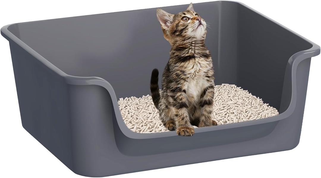 Open-Top Large High Sides Cat Litter Box with Low Entrance, Suitable for Small and Elderly Cats, Anti-Splash, 19.8 x15.6x7.3 for Indoor Use (GreyMoon Gray)