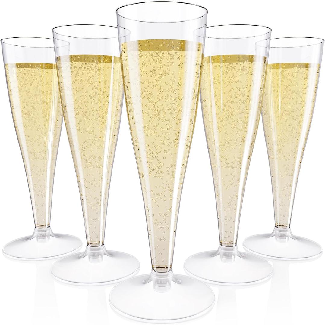 JOLLY CHEF 50 Pack Plastic Champagne Flutes Disposable 4.5 oz Clear Plastic Champagne Glasses Suitable for Wedding, Thanksgiving Day, Christmas