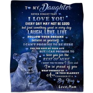 to My Daughter Gifts Blanket from Mom, Blue Lion Blankets for My Daughter, Mothers Day Daughters Gifts from Mom, Moms to Daughters Birthday Gift Super Soft Cozy Flannel Blanket for Bed Sofa 50"x60"