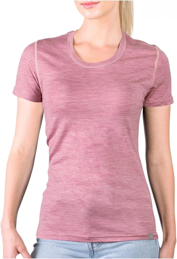 MERIWOOL Womens Merino Wool Short Sleeve T Shirt Lightweight Base Layer Tee (Pink, XS)