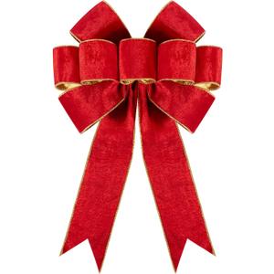1Pack Large Christmas Bows Velvet Red Bows Holiday Red Christmas Bows Decorations for Wreath Velvet Bows Decor for Christmas Tree Topper, Front Door, Outdoor(24 * 16 inch)