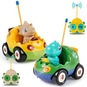 Remote Control Dinosaur Car Toys for Toddler Kids - Best Birthday Gifts for Boys Ages 2 3 4 5 Years Old, 2-Pack Toys for Toddlers 18+ Months with Lights and Music