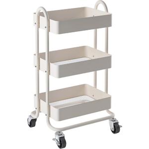 Metal Rolling Cart,3-Tier Metal Rolling Cart with Wheels,3 Tier Utility Cart with Wheels for Office,Home,Kitchen,Garden13.4"x18.1"x31" White