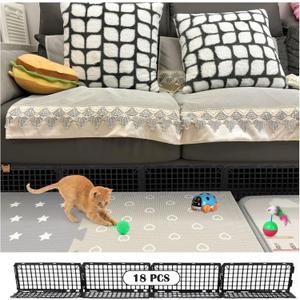 18 Pack Under Bed Blockers for Pets  Easy to Install Black Plastic Under Couch Blocker (6.5" H x 14.5" L)  Prevents Dogs, Cats, Toys from Getting Under Sofa or Furniture