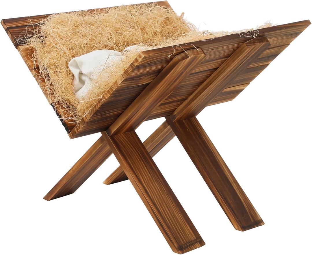 Jumbo Large Jesus in Wooden Manger Religious Christmas Decorations Manger 31.5 Inch Nativity Scene Nativity Cradle Backdrop Accessory for Indoor Outdoor Home Decor