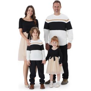 PATPAT Family Matching Outfits Dresses and Sweatshirt Fall Winter Off Shoulder Dresses and Long Sleeve Sweatshirt (M)