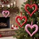 4 Pack Large Valentine's Day Heart Ornaments for Tree 8 Inch Red Pink Glitter Heart Ornaments Valentines Wreaths Foam Hang Valentines Decoration for Front Door Holiday Wedding Anniversary