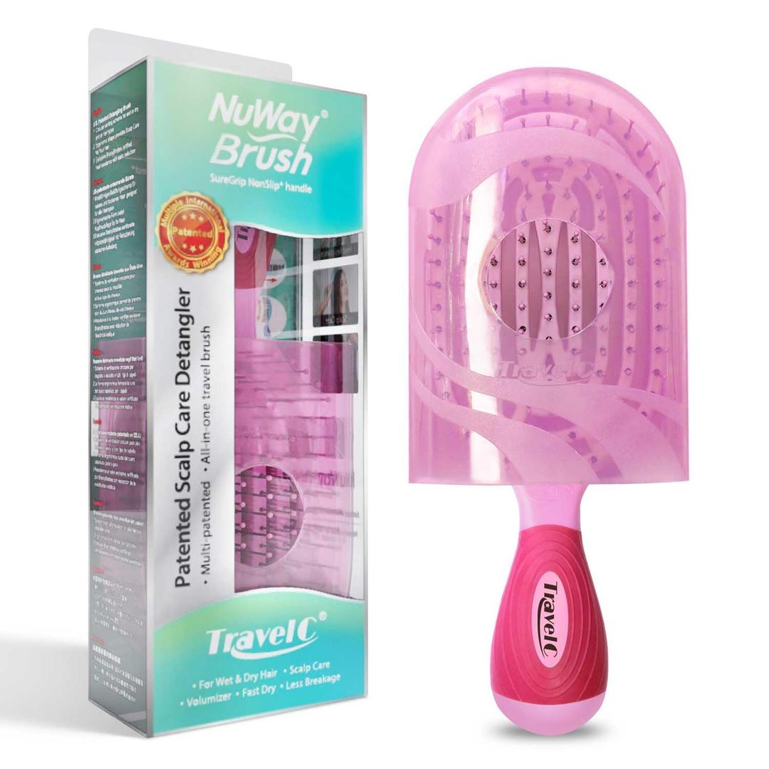 NuWay 4HAIR U.S. Patented Detangler Hair Brush for Men & Women - Baby Pink | Hair Comb for Scalp Care - Fast Dry Venting Scheme - TravelC Detangling Brush for All Hair Type