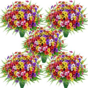 Der Rose 24 Bundles Artificial Flowers for Outdoors Fake Ferns UV Resistant Faux Spring Flowers for Outdoor Planters Home Garden Patio Front Porch Decor