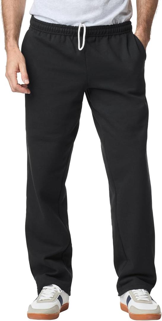 Gildan Men's Fleece Open Bottom Pocketed Pant (Large, Black)