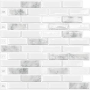 Kitchen Backsplash Self Adhesive Wall 3D Marble Tiles Peel and Stick Bathroom, Grey (10-Sheet, 12"12") (Marble Grey)