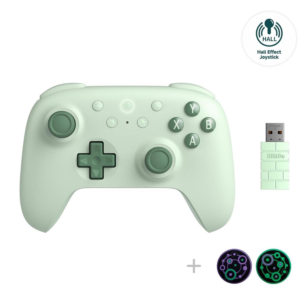 8Bitdo Ultimate 2C Hall Effect Joysticks and Hall Triggers Wireless Controller for Windows PC and Android, with Remappable L4/R4 Bumpers, Turbo function & Rumble vibration (Green)