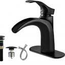 Matte Black Bathroom Sink Faucet Waterfall - Single Handle Vantiy Faucet 1 or 3 Holes 4 inch with Pop up Drain