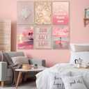 Pink Coastal Preppy Canvas Wall Art Coastal Granddaughter Print Aesthetic Room Painting Shells Oyster Posters Surfer Pictures-Girls Just Wanna Have Sun-Wall Decor for Girls Room Dorm Home Unframed