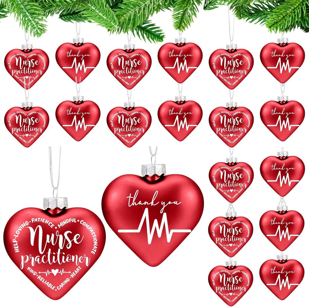 Thyle 12 Pcs Christmas Nurse Practitioner Gifts Bulk Nurse Practitioner Hanging Ornaments for Christmas Tree Xmas Thank You Gifts for NP Supplies (Red)