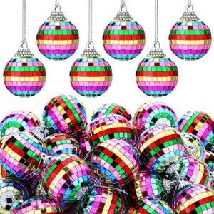 BBTO 24 Pieces Mini Christmas Disco Balls 70s Party Decor Christmas Tree Decoration Hanging Reflective Mirror Disco Ball Decoration for Birthday Party Decor(1.18 Inch,Colorful)
