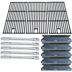 Direct store Parts Kit DG180 Replacement for Perfect Flame 5 Burner 720-0522; Charmglow 5 Burner 720-0396,720-0578 Gas Grill(SS Burner + Porcelain Steel Heat Plate + Porcelain Cast Iron Cooking Grid)