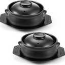 Kritkin 2 Pcs Korean Stone Pot Clay Cooking Pot Set Ceramic Sizzling Hot Bowl Korean Bibimbap Soup Dolsot Bowl with Lids for Ttukbaegi and Koreans Stew (38 oz)