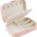 Travel Jewelry Box, PU Leather Small Jewelry Organizer for Women Girls, Double Layer Portable Mini Travel Case Display Storage Holder Boxes for Stud Earrings, Rings,Necklaces,Bracelets (pink)