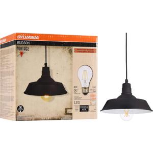 Sylvania Vintage Hudson Antique Pendant Light Fixture with 1 8.5W A19 LED Bulb Included, 800 Lumens, Antique Black, Dimmable (60053)