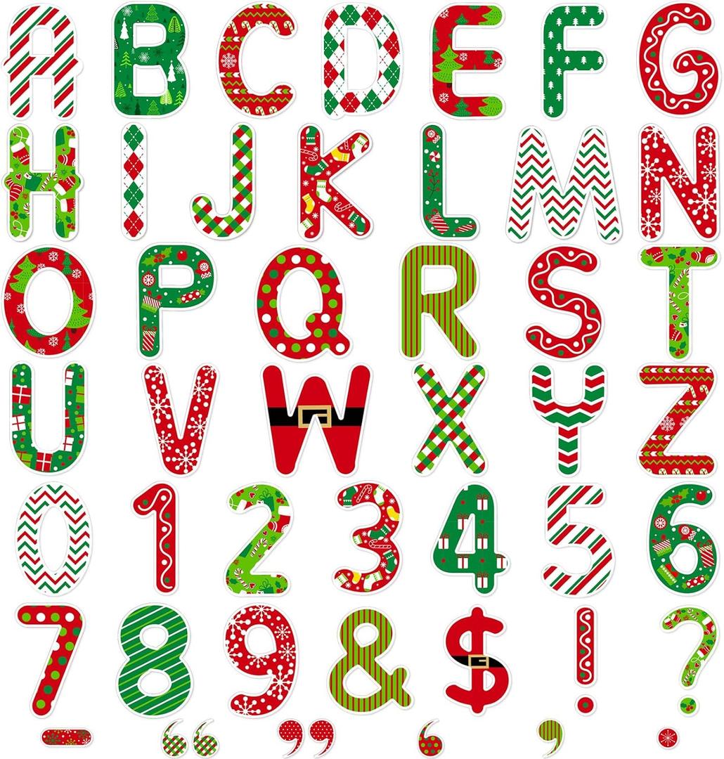Faccito 176 Pcs Christmas Bulletin Board Decorations Letters Numbers Alphabet Paper Cutouts Punctuation Symbols Combo Set Red and Green Plaid Stripes Classroom Decorations for School Chalkboard Party