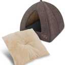 Best Pet Supplies Cat Bed for Indoor Cat, Domed Tent House with Removable Pillow, Covered Cat Cave for Small Dog, Puppies and All Breeds of Cats - Brown Linen, 19 x 19 x H:19"