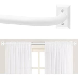 TANGWIN White Wrap Around Curtain Rods 72 to 144 Inch:Blackout Heavy Duty Adjustable Window Curtain Rod for Bedroom Kitchen,Modern Decorative Curved French Metal Single Drapery Rods Easy Install,White