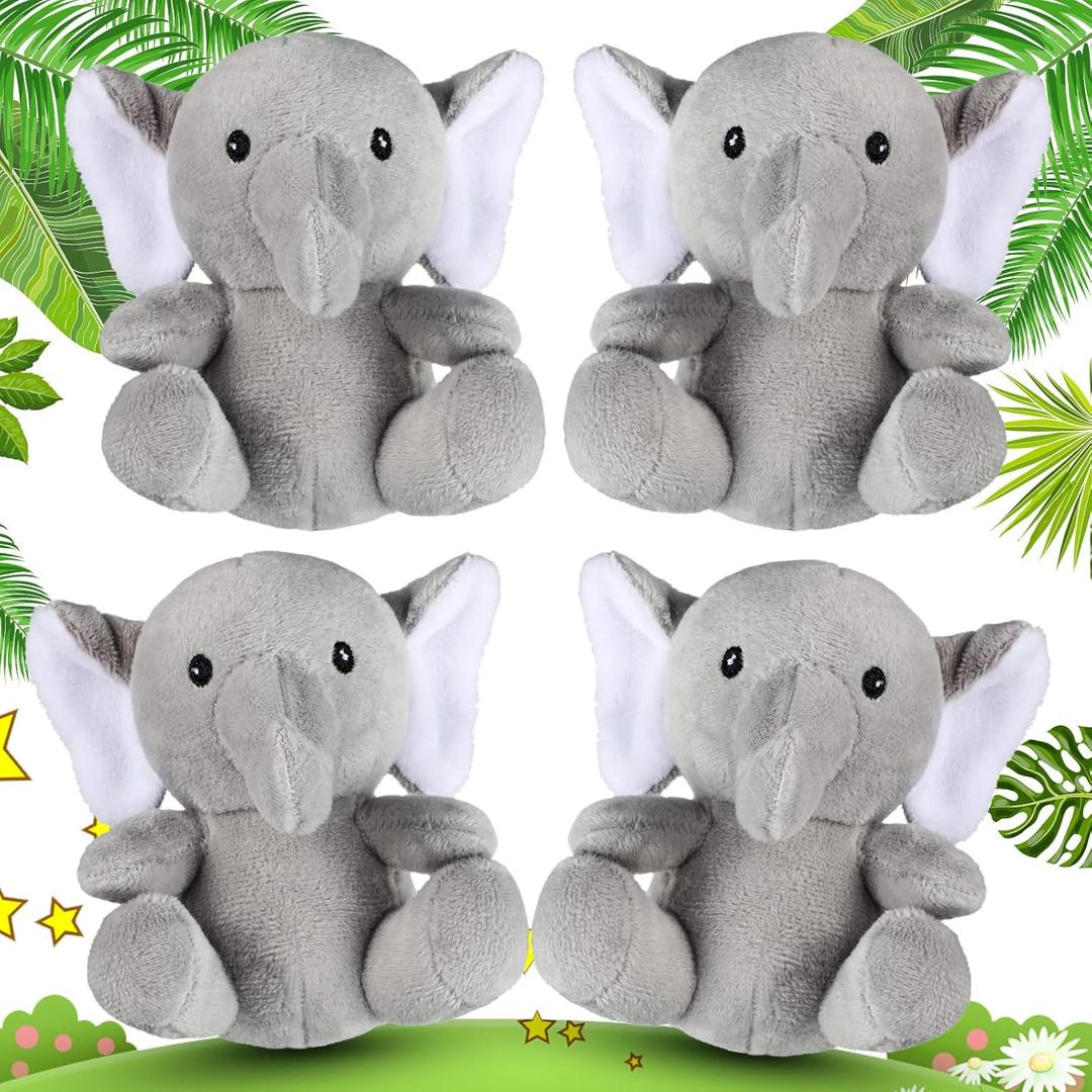 Skylety 4 Pcs Mini Elephant Stuffed Animals Small Cute Elephant Plush Toys Soft Tiny Forest Animals for Baby Shower Boy Girl Gender Reveal Carnival Birthday Party Gift Prize(4 Inch,Grey)