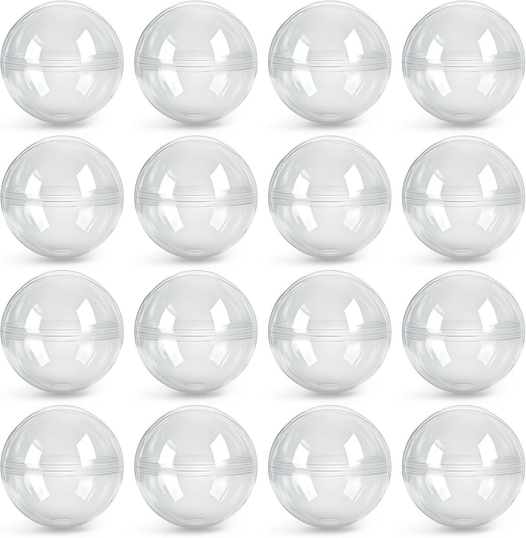 Entervending Empty Clear-Colored Round Capsules 2 inch 25 pcs Bulk 7 Colors Capsule for Toy Gumball Machines Plastic Containers Surprise for Kids Party