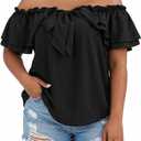 MakeMeChic Women's Plus Size Off Shoulder Tops Ruffle Short Sleeve Blouse Summer Tie Front Outfits, size 5XL+ (Black)