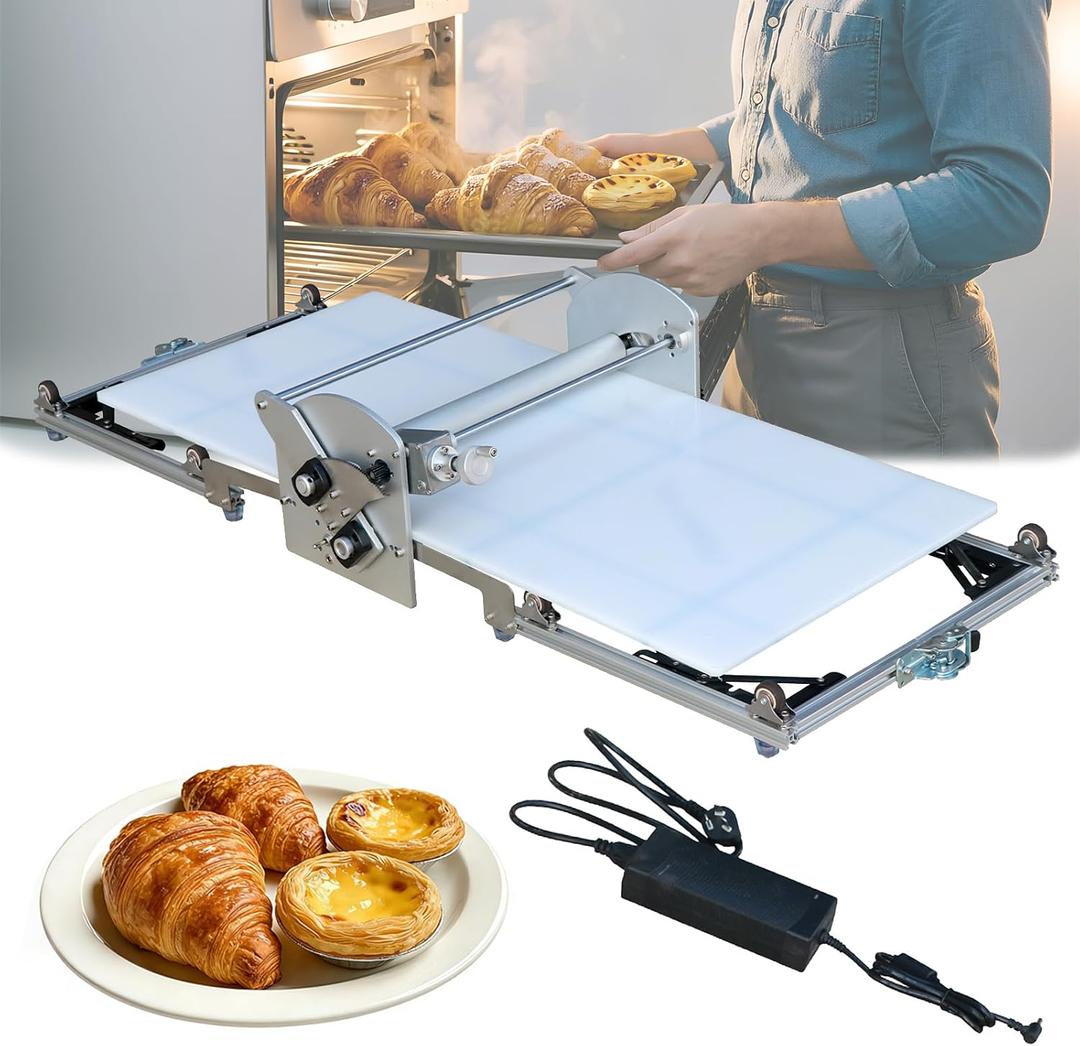 Commercial 110V Electric Dough Sheeter Machine, Reversible Puff Pastry Sheeter And Fondant Roller, Dough Roller, Adjustable Thickness 0-25mm, Folding Dough Sheeter For Bakeries, Pastries,22.7"