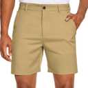 PULI Men's Golf Dress Shorts Flat Front Hybrid 7 Inch Lightweight Quick Dry Chino Casual with Pockets (Beige)