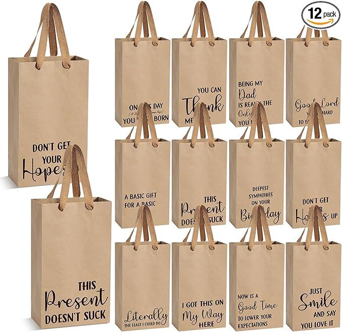 Christmas 12 Pcs Funny Gift Bags Kraft Paper Snarky Gift Bag with Handles Bulk Funny Wrapping Bags Adults Men Women Reusable, Gag Gifts Wrapping for Halloween Christmas Birthdays, Holidays