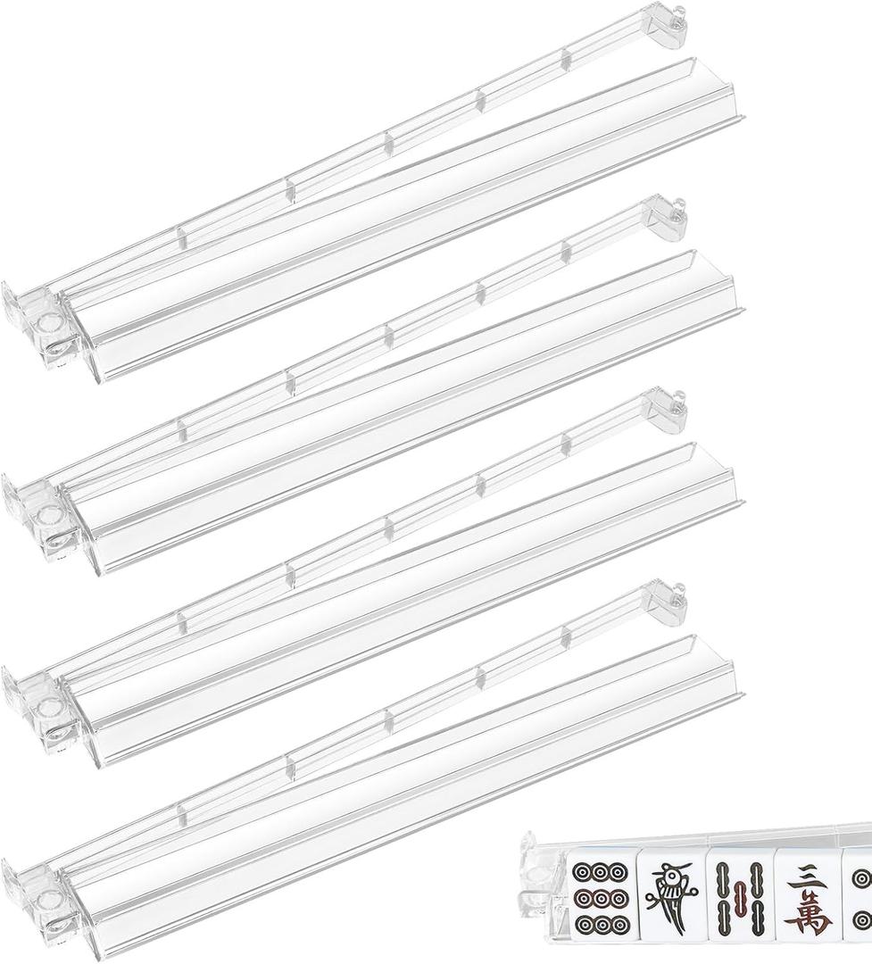 Mahjong Racks with Pushers 4 Pcs, Mahjong Accessories Mah Jongg Tile Pusher Set Assisting Your Game, Durable One-Piece Rack Making Your Game Easy (Transparent)