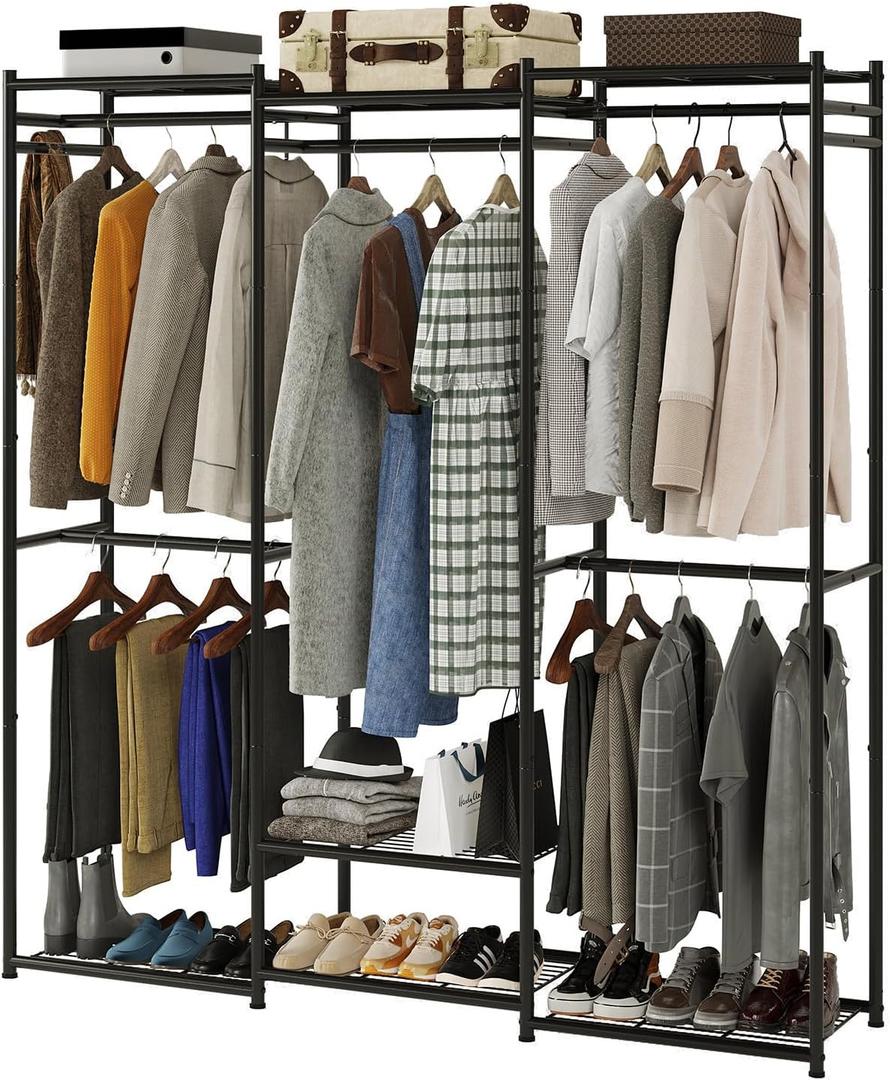 Wardrobe Closet Tall Size, Clothes Rack with Hanging Areas and Storage Shelves, Closet Organizers and Storage, Free Standing Clothing Rack