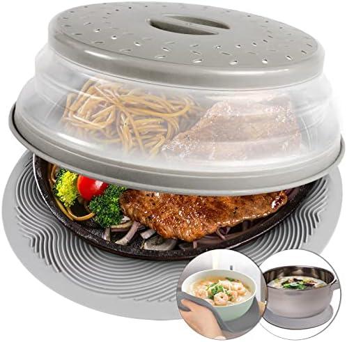 2 in 1, Aidacom Microwave Place Mat & Food Cover- Mat as Bowl Holder, for Splatter Guard, Multi-use: Silicone Trivet, Pot Holders, Drying, Baking, Utensils Rest for Kitchen Counter, Grey 2 in 1, Aidacom Microwave Place Mat & Food Cover- Mat as Bowl Holder, for Splatter Guard, Multi-use: Silicone Trivet, Pot Holders, Drying, Baking, Utensils Rest for Kitchen Counter, Grey