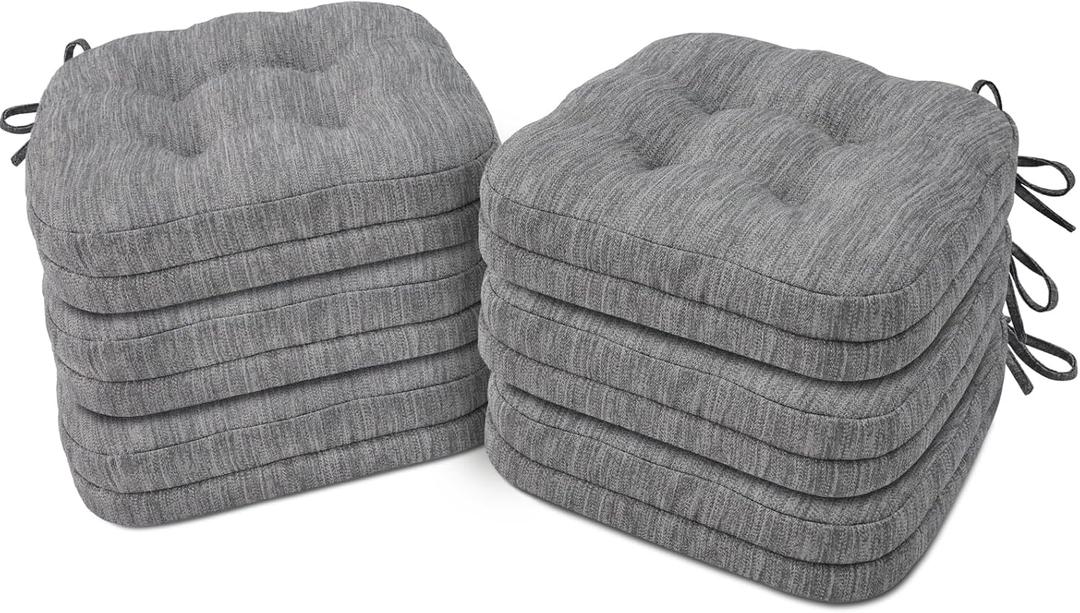 Shinnwa Dining Chair Cushions Set of 6, Dual-Layer Memory Foam Kitchen Chair Cushions, Patented Design Seat Pads with Ties, 16.5 x 16.5 x 3.5in, 6 Pack, Grey