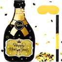 Capoda Happy New Year Champagne Piata Set 16 x 8.3 x 3 Inches Champagne Bottle Black and Gold Piata with Tassel Stick Blindfold Confetti for 2026 New Years Eve Party Games Supplies Decorations